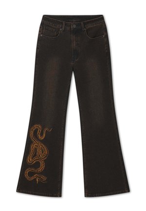 Ed Hardy, WOMENS TWISTED SERPENT FLARED VINTAGE WASHED JEANS - Jean flare - black
