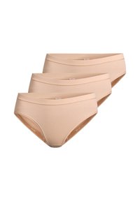Tre paia di mutandine nude senza cuciture realizzate in tessuto morbido, con una cintura liscia e aperture per le gambe a vita alta per un maggiore comfort.