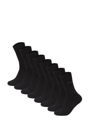Schwarze Baumwollsocken im Zehnerpack. Mit einer klassischen Knöchellänge und glatter Textur sowie gerippten Bündchen. Keine Muster oder Hardware-Details.