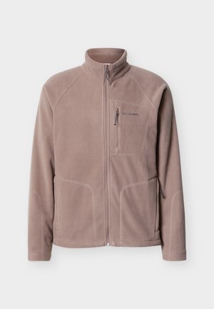 Ζακέτα από φλίς σε ανοιχτό καφέ χρώμα με φερμουάρ μπροστά, ψηλό γιακά και πλαϊνές τσέπες. Διαθέτει διακοσμητικές ραφές και μικρό λογότυπο στο στήθος.