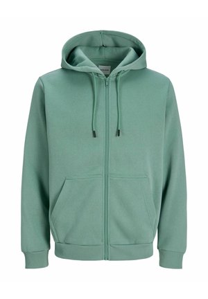 Hellgrüner Zip-up-Hoodie mit Fronttaschen, verstellbarer Kordelzugkapuze sowie gerippten Bündchen und Saum.