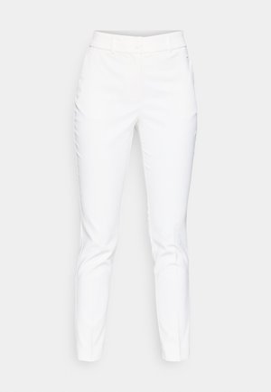 Λευκά παντελόνια slim-fit με μπροστινές τσέπες, θηλιές για ζώνη και κουμπί κλεισίματος στη μέση.