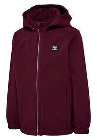 Bordeaux hættejakke lavet af blødt stof med elastiske manchetter og lynlås foran. Har et logopatch på brystet og sidelommer.