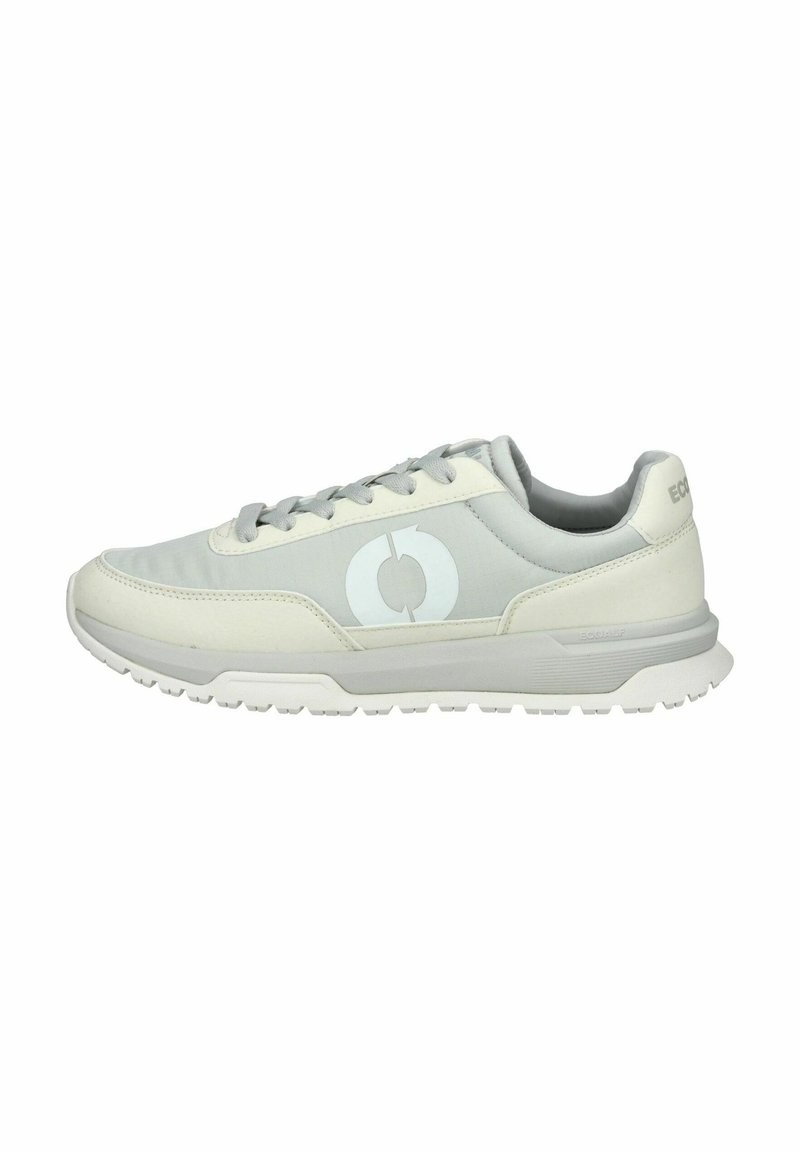 Helle graue Sneaker aus einer glatten Leder- und Stoffmischung. Mit einem weißen Logo, runder Zehenpartie, strukturiertem Profil und flachen Schnürsenkeln.