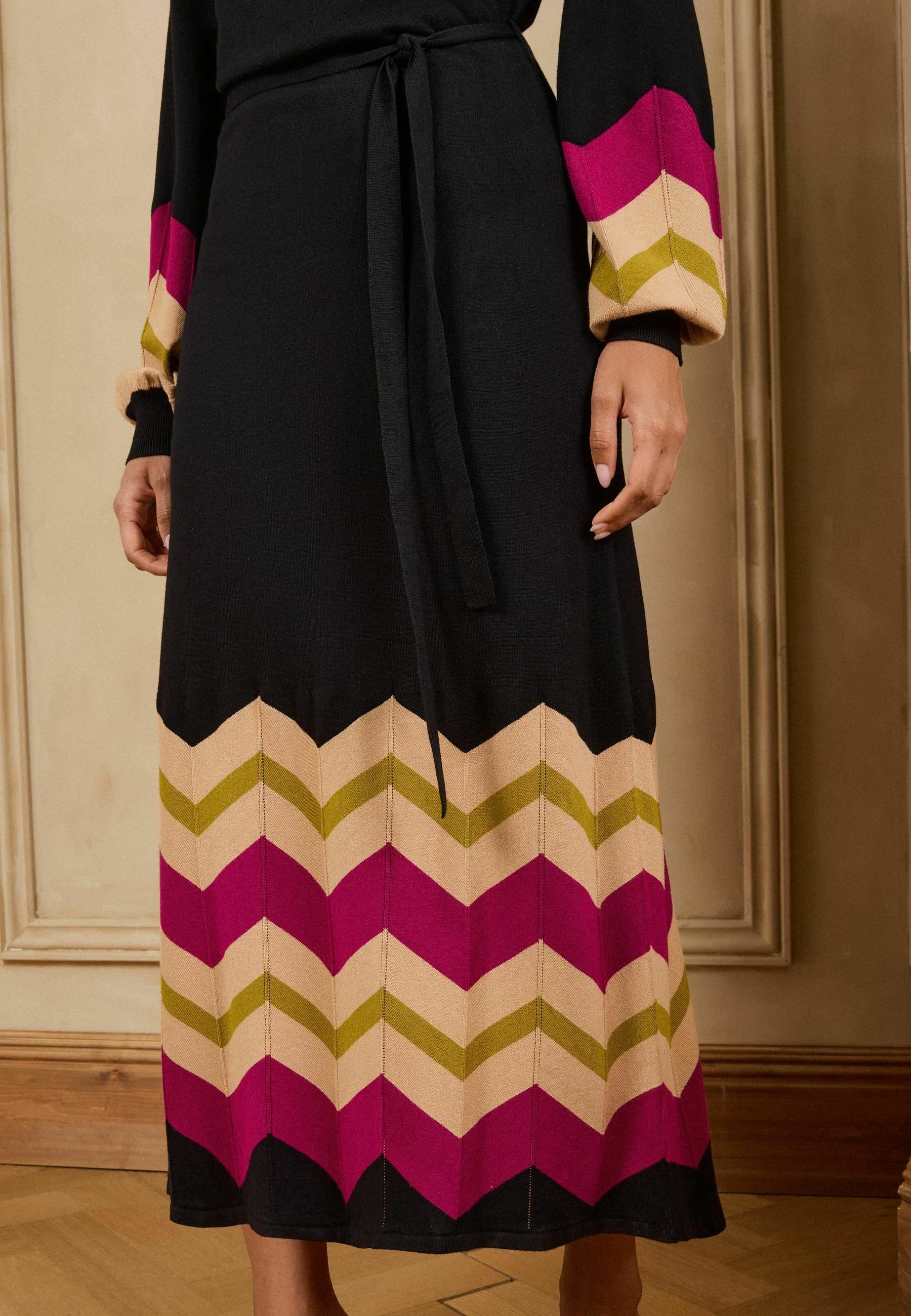 Love & Roses WRAP FRONT ZIG ZAG STRIPED KNITTED MIDI DRESS