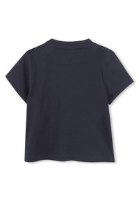 Navy blue short-sleeve T-shirt with a crew neckline, made of soft cotton, featuring a simple, unadorned design and smooth texture.