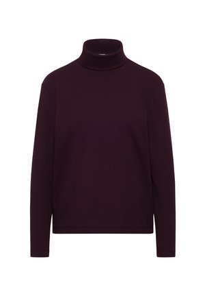 Bordeaux coltrui met lange mouwen, geribbelde textuur en een relaxte pasvorm. Geen sluitingen of extra patronen. Zachte stoffen afwerking.