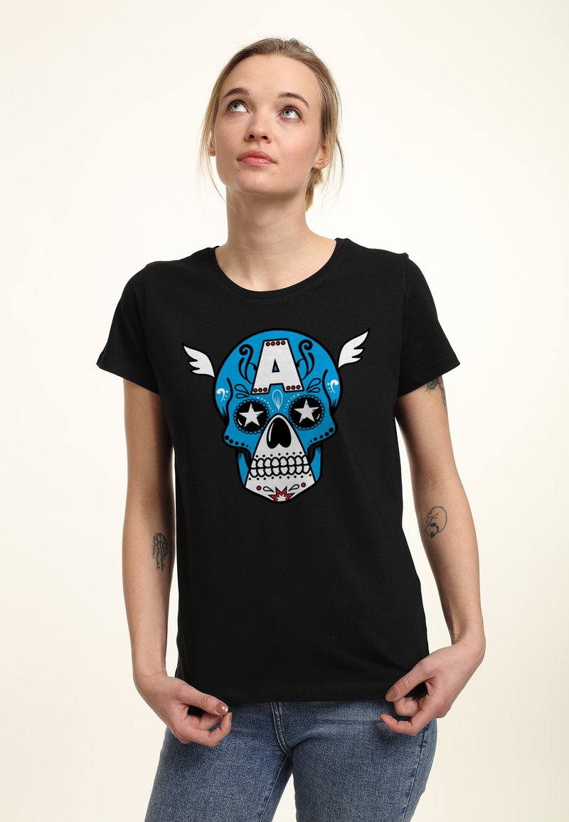 Marvel AVENGERS CLASSIC CAPTAIN AMERICA SUGAR SKULL - Triko s potiskem - black