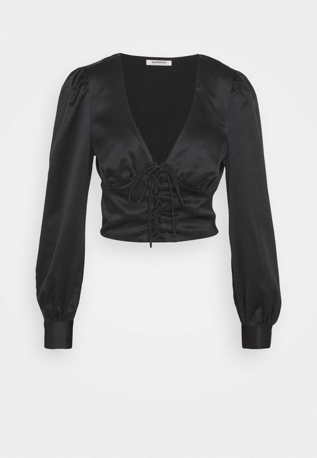 LACE UP FRONT BLOUSE - Bluser - black