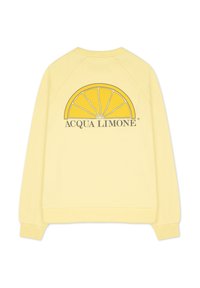 Gul sweatshirt i bomullsblandning. Har en rund citrongrafik på baksidan med texten "ACQUA LIMONE" i grått under.