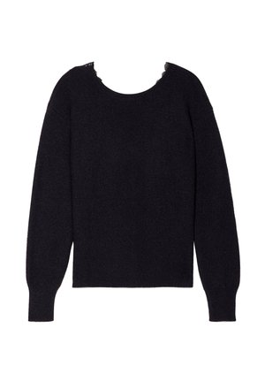 Sort strikket sweater med en afslappet pasform, som har en rund hals med blondekant, lange ærmer og en blød, tekstureret overflade.