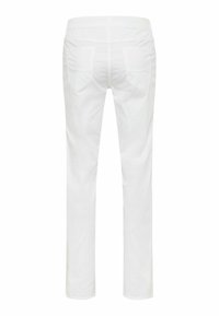 Witte katoenen broek met een recht model, voorzien van twee achterzakken en een schone, gladde structuur. Geen zichtbare branding.