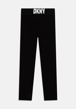 Zwarte leggings met een elastische tailleband van DKNY. Gemaakt van rekbare stof, hebben ze een aansluitend ontwerp en een soepele textuur.
