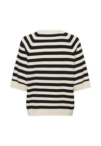 Suéter de manga corta de rayas horizontales en blanco y negro con escote redondo y dobladillo y puños acanalados.