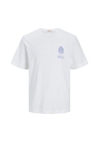 Camiseta de algodón blanca con mangas cortas que presenta un diseño floral en lavanda y el texto "ORIGINALS" en el área del lado izquierdo del pecho.