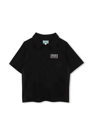 Zwarte polo met korte mouwen, kraag en klein wit Kenzo Paris-logo op de linkerborst.