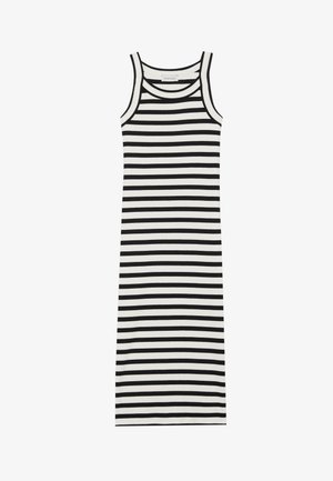 Schwarz-weiß gestreiftes Tankkleid mit taillierter Silhouette. Hergestellt aus geripptem Stoff, mit Rundhalsausschnitt und ärmellosem Design.