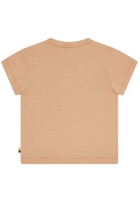 Korte mouwen t-shirt van zacht beige katoen. Heeft een ronde hals, een rechte zoom en een minimalistisch ontwerp zonder zichtbare graphics of patronen.