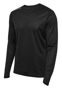 Svart långärmad skjorta i lätt, strukturerad tyg med rund halsringning och diskret logotyp på axeln.