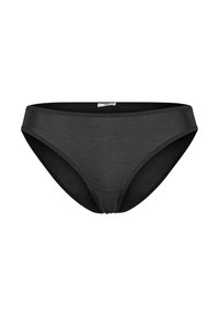 Fekete pamut bikini alsó sima textúrával, közepes szélességű derékpánttal és minimalista dizájnnal. Diszkrét középső varrás jellemzi.