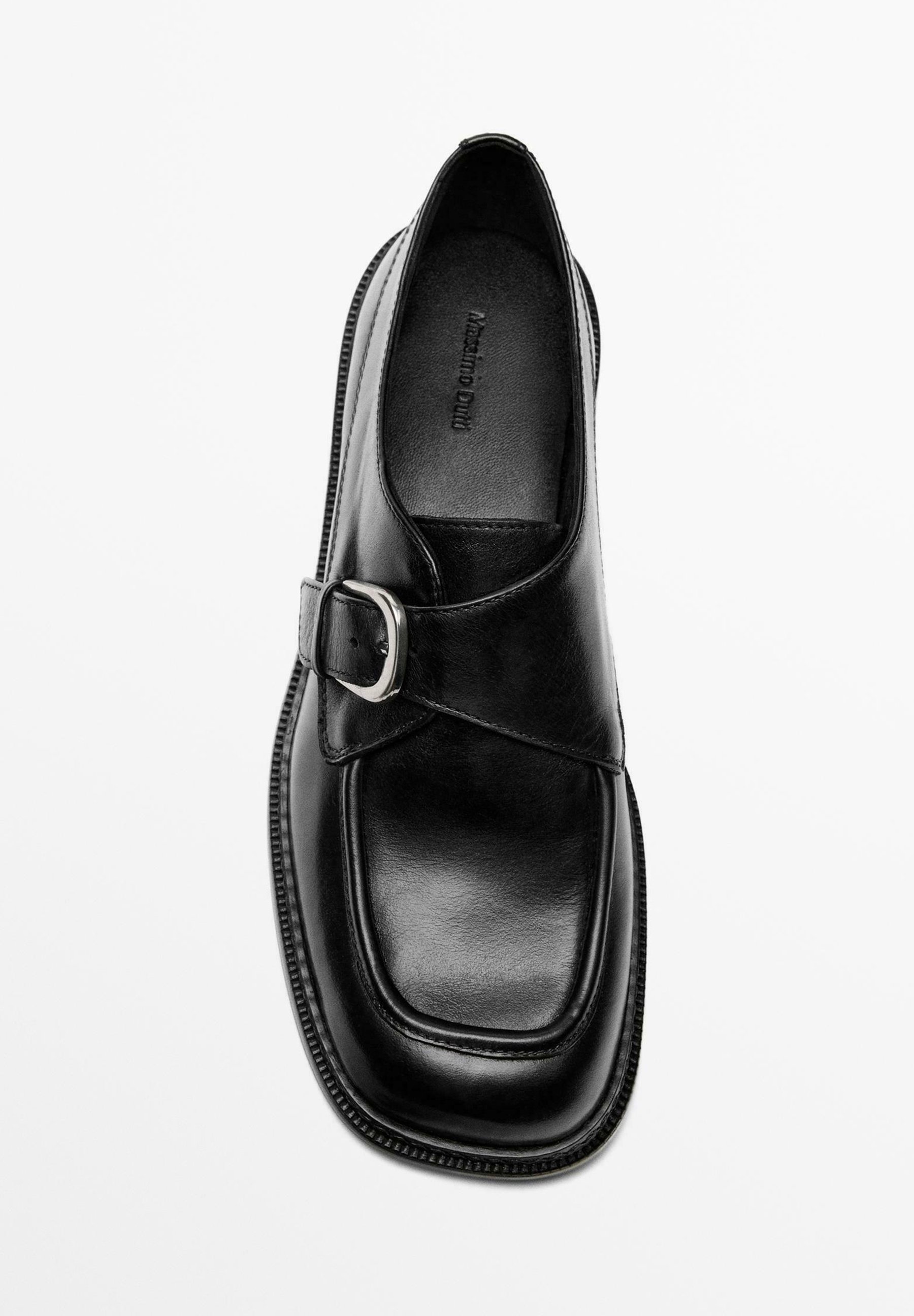 Massimo Dutti ブラック フラットシューズ 37 Massimo Dutti LEATHER DERBY SHOES WITH BUCKLE - Slip-ons - black