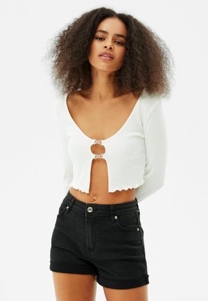 WITH TURN UP HEMS - Jeansshort - mottled black