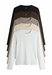 REGULAR FIT - 5 PACK LONG SLEEVE - T-shirt à manches longues - black chocolate brown taupe brown nude white