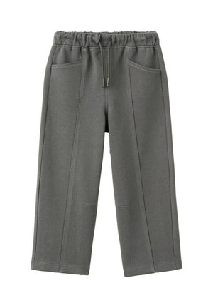 Grå vidde bukser med elastisk talje, snøre foran og to forlommer, designet til komfort og afslappet brug.