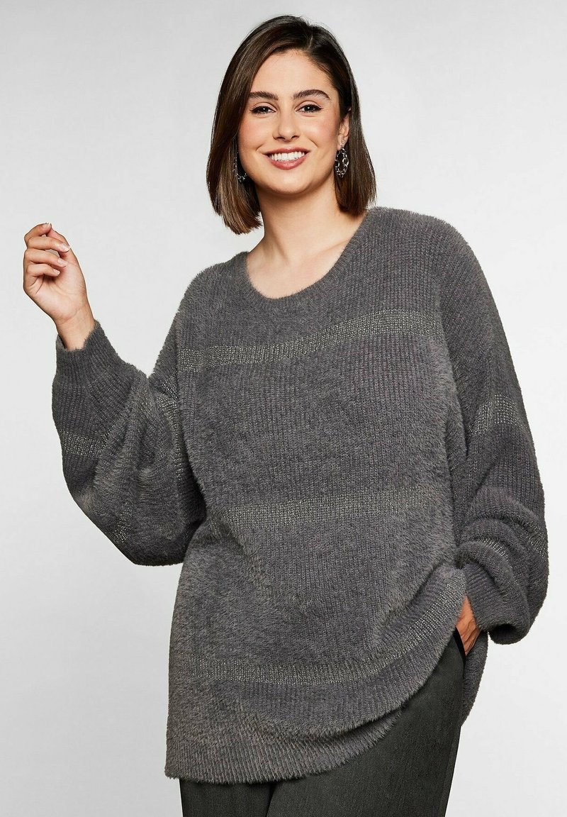 Damen Strickjacken | Sheego Strickpullover rauchgrau/dunkelgrau-meliert - FO20303 Damen Strickjacken | Sheego Strickpullover rauchgrau/dunkelgrau-meliert - FO20303