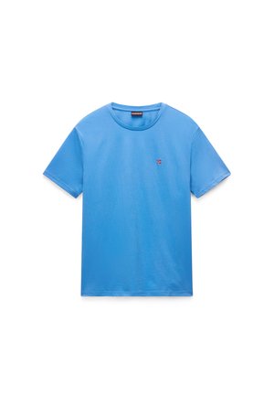 Light blue short-sleeve crew neck t-shirt with small Norwegian flag emblem on the left chest, plain design on white background.
