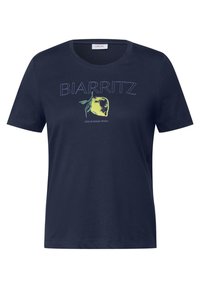 T-shirt en coton bleu marine à manches courtes, avec un design graphique d'un citron et le texte "BIARRITZ CÔTE DE BASQUE, FRANCE."