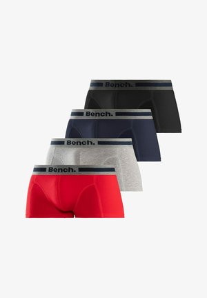 Marineblaue Baumwollboxershorts mit einem grauen Bund, der das "Bench."-Logo trägt, glatte Textur und kontrastierende Nähte.