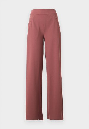 Pantalones de pierna ancha en un tono rosa empolvado, fabricados en una tela suave, con una cinturilla alta y dos bolsillos laterales. Textura lisa con líneas limpias.