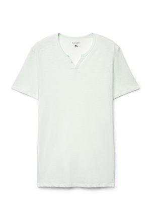T-shirt bianca a maniche corte con scollo Henley e due bottoni, di taglia XL, marca Terranova.