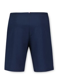 Marinblå shorts i en bomullsblandning, med en elastisk midja och en trikolor accent högst upp på baksidan. Slät textur.