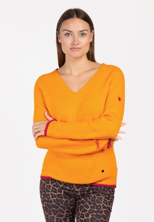 PULLOVER WKN CARO V-NECK - Strickpullover - mandarin