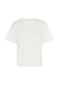 Vit t-shirt med kort ärm i mjuk bomull. Har rund halsringning och en avslappnad, boxig passform. Ingen mönster eller accenter synliga.