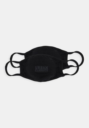 Two black fabric face masks with elastic ear loops, featuring a subtle "URBAN CLASSICS" logo in dark print on one mask.