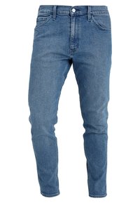 Ljusblå denimjeans med smal passform, med femfickorsdesign, knapp- och blixtlåsförslutning samt subtil blekning för textur.