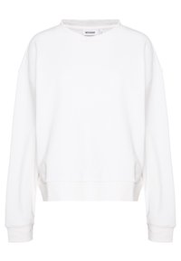 Witte cropped sweatshirt met lange mouwen, voorzien van een ronde hals en geribbelde manchetten. Gemaakt van zacht, glad materiaal met een minimalistisch ontwerp.