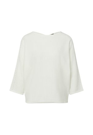 Witte trui met lange mouwen, brede mouwen en subtiele chevronsteekdetails langs de buitenkant van de armen, effen voor- en achterkant.