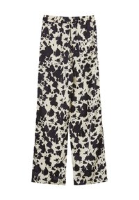 Weite Hose aus leichtem Stoff in Cremefarbe mit einem schwarzen abstrakten Druck. Sie verfügt über einen elastischen Bund für zusätzlichen Komfort.