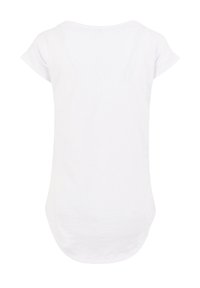 White short-sleeve t-shirt, soft fabric, round neckline, relaxed fit with a curved hem, minimalistic design, no patterns or embellishments.