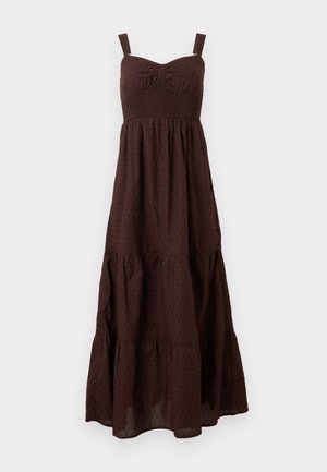 Hollister Co., TIE FRONT SMOCKED WAIST MAX - Φόρεμα ημέρας - dark brown