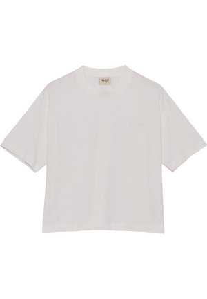 Witte T-shirt met korte mouwen, gemaakt van katoen, met een ronde halslijn. Subtiel reliëflogo op de voorkant, ontspannen pasvorm en zachte textuur.