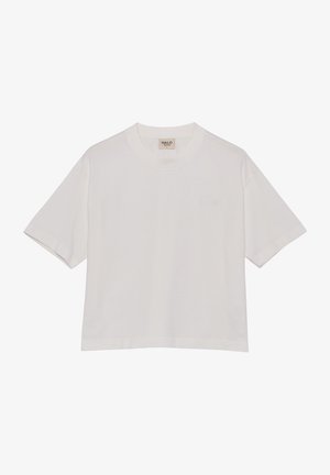 Witte T-shirt met korte mouwen, gemaakt van katoen, met een ronde halslijn. Subtiel reliëflogo op de voorkant, ontspannen pasvorm en zachte textuur.