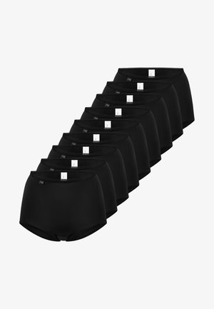 Culottes en coton noir, design taille haute, texture lisse, ceinture élastique et détails d'étiquette visibles à l'arrière. Lot de dix.