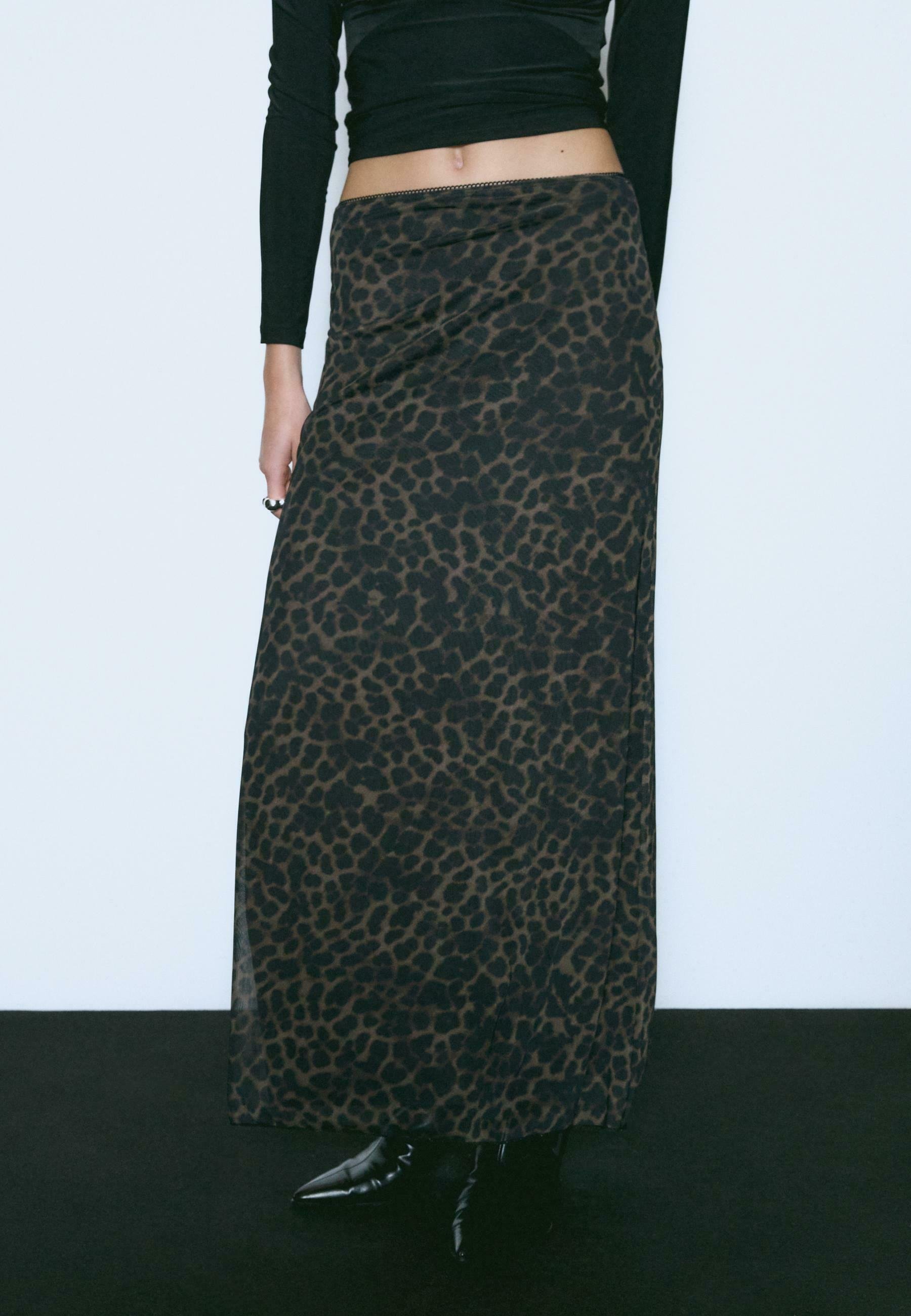 Stradivarius LEOPARD PRINT - Maxi skirt - dark brown - Zalando