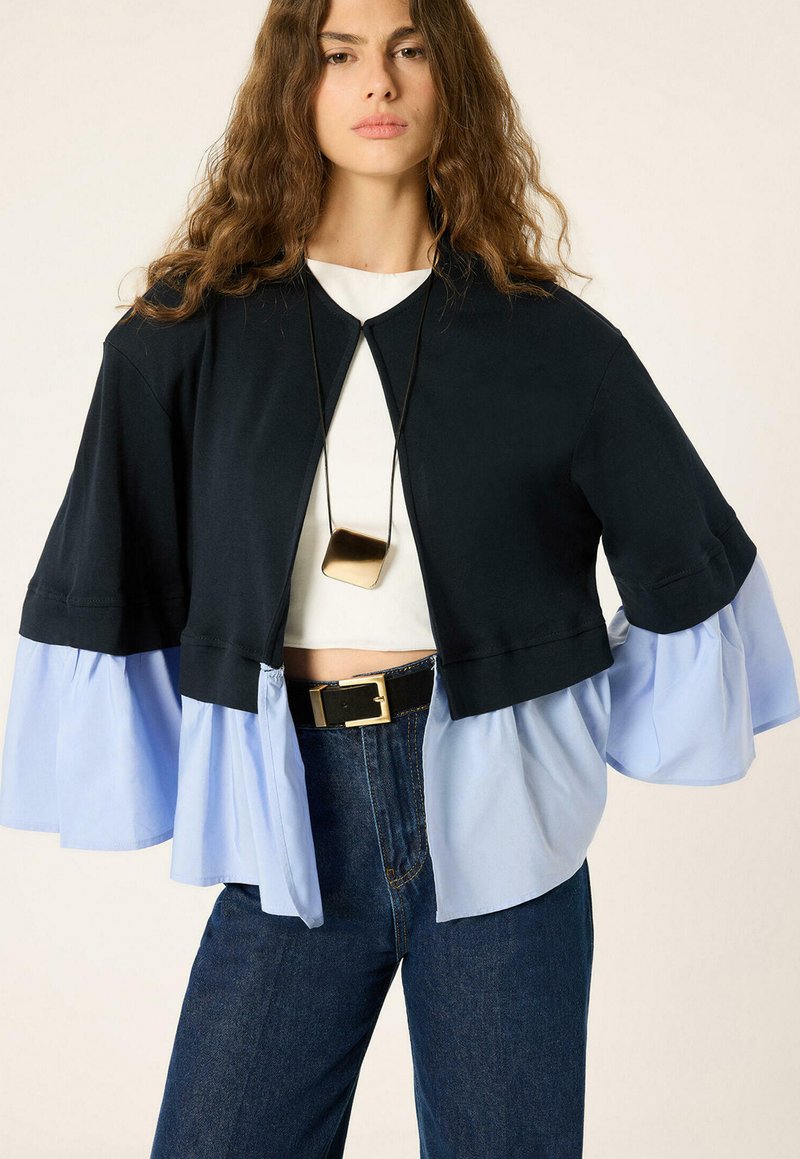 Touché Privé KNITTED JACKET WITH POPLIN GARMENT - Cardigan - navy blue/albastru - Zalando.ro