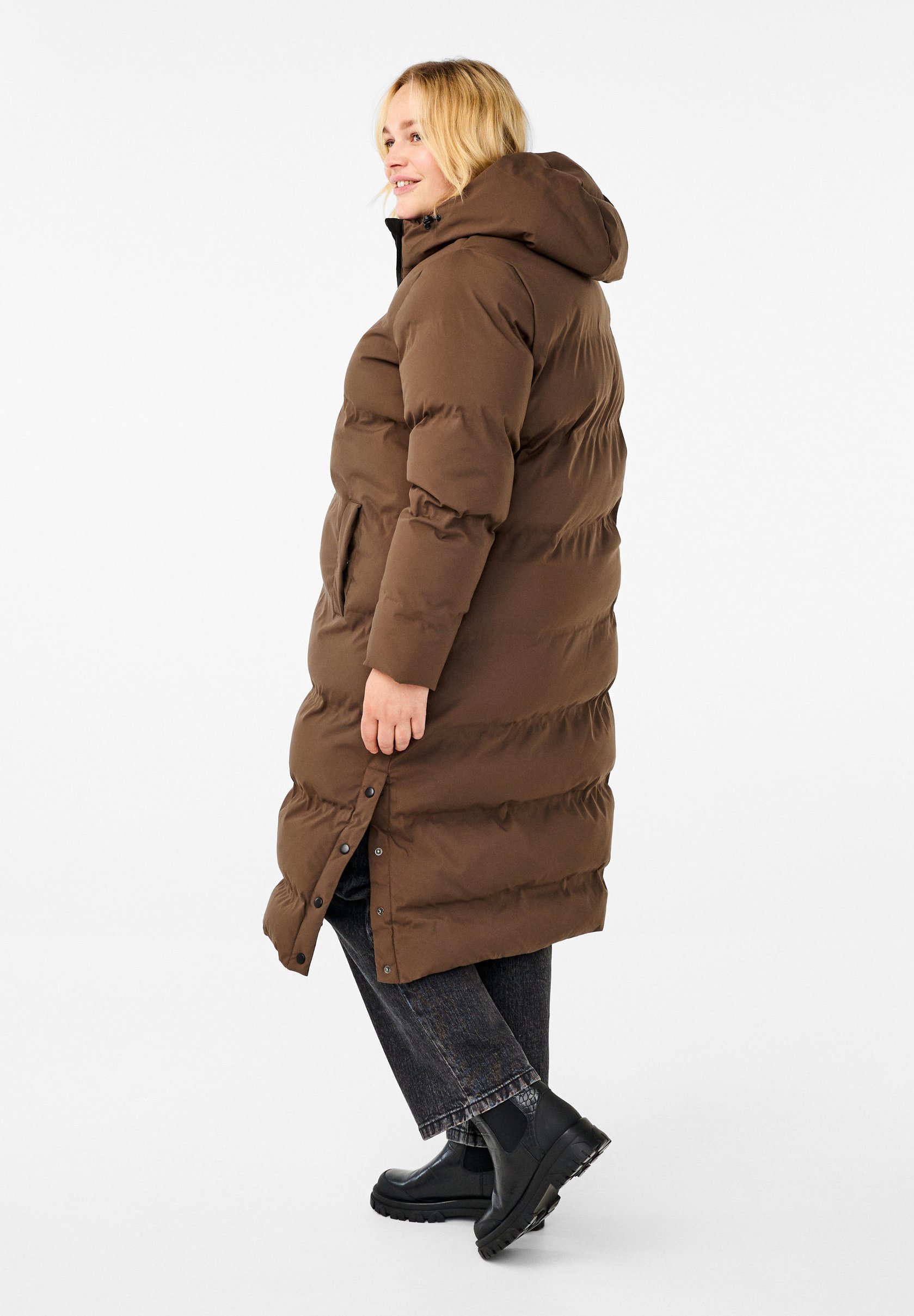 DA'S da'sダズbig over coat brown&seedling Zizzi LANGER - STEPP MIT KAPUZE - Winter coat - chocolate brown